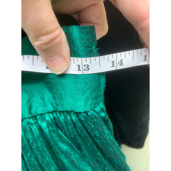 Vintage Jessica McClintock Black Velvet Green Raw Silk Gown w/ Tule Slip Size 4 - Picture 11 of 12